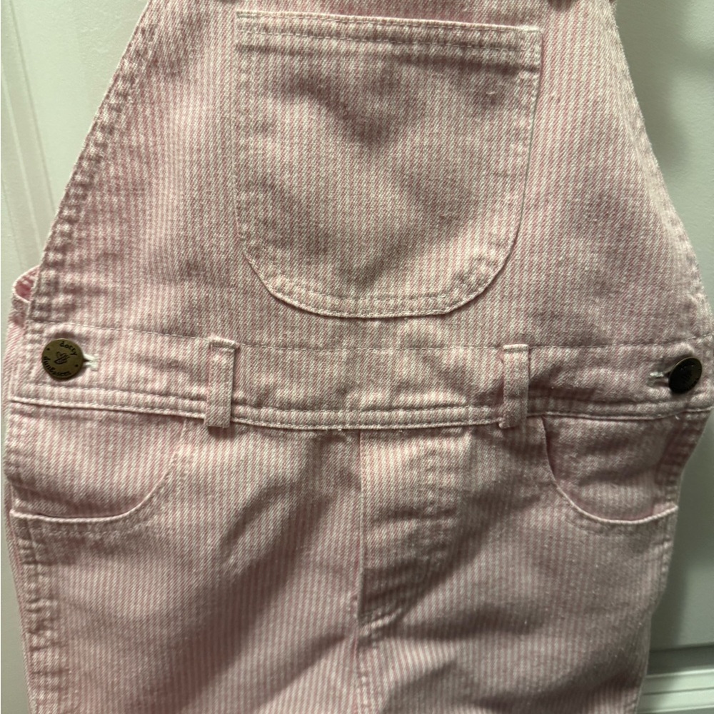 Dotty Dungarees Pink White Striped Cotton short Overalls Preppy 3-4 - Picture 7 of 8